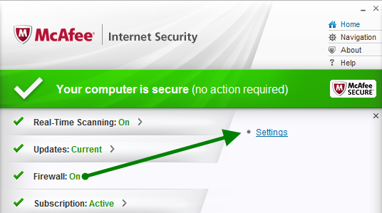 McAfee Firewall Settings