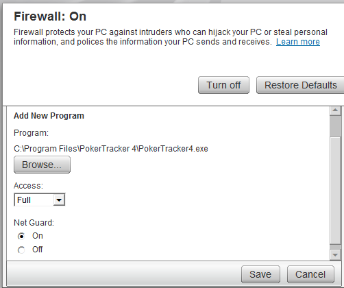 McAfee Poker Tracker 4 Firewall