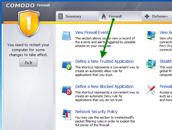 Comodo Firewall Settings