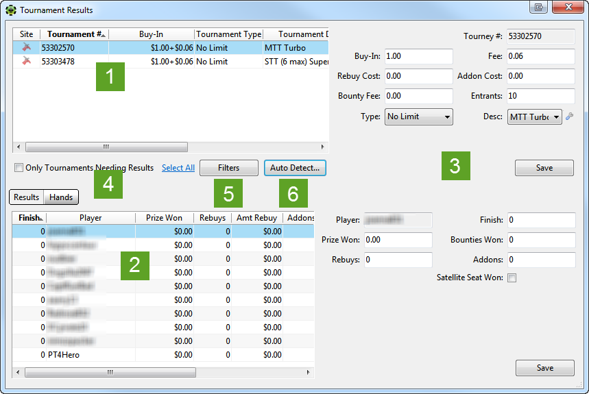 Tournament Results Window