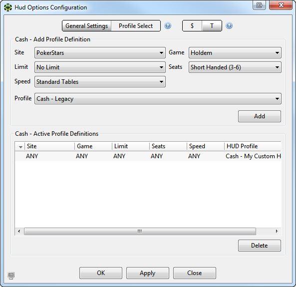 HUD profile selection