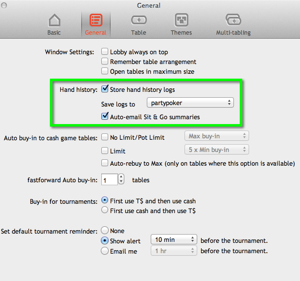 partypoker Mac OS X preferences