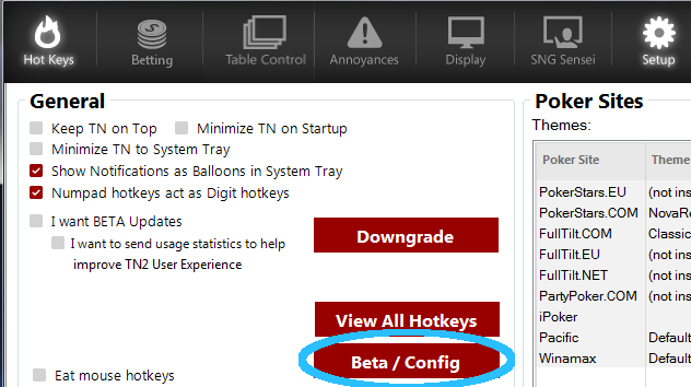 TableNinja II Settings Screen