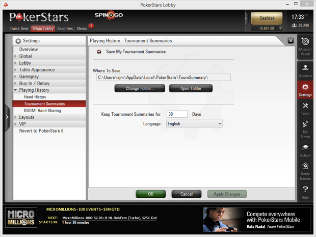 PokerStars Tournament Summaries